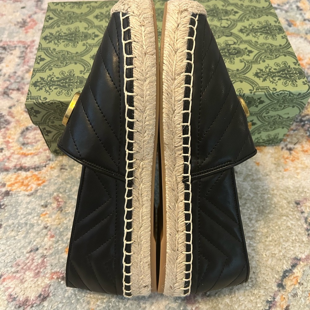 Gucci Black Espadrille Loafers with Gold Accent - Picture 5 of 12